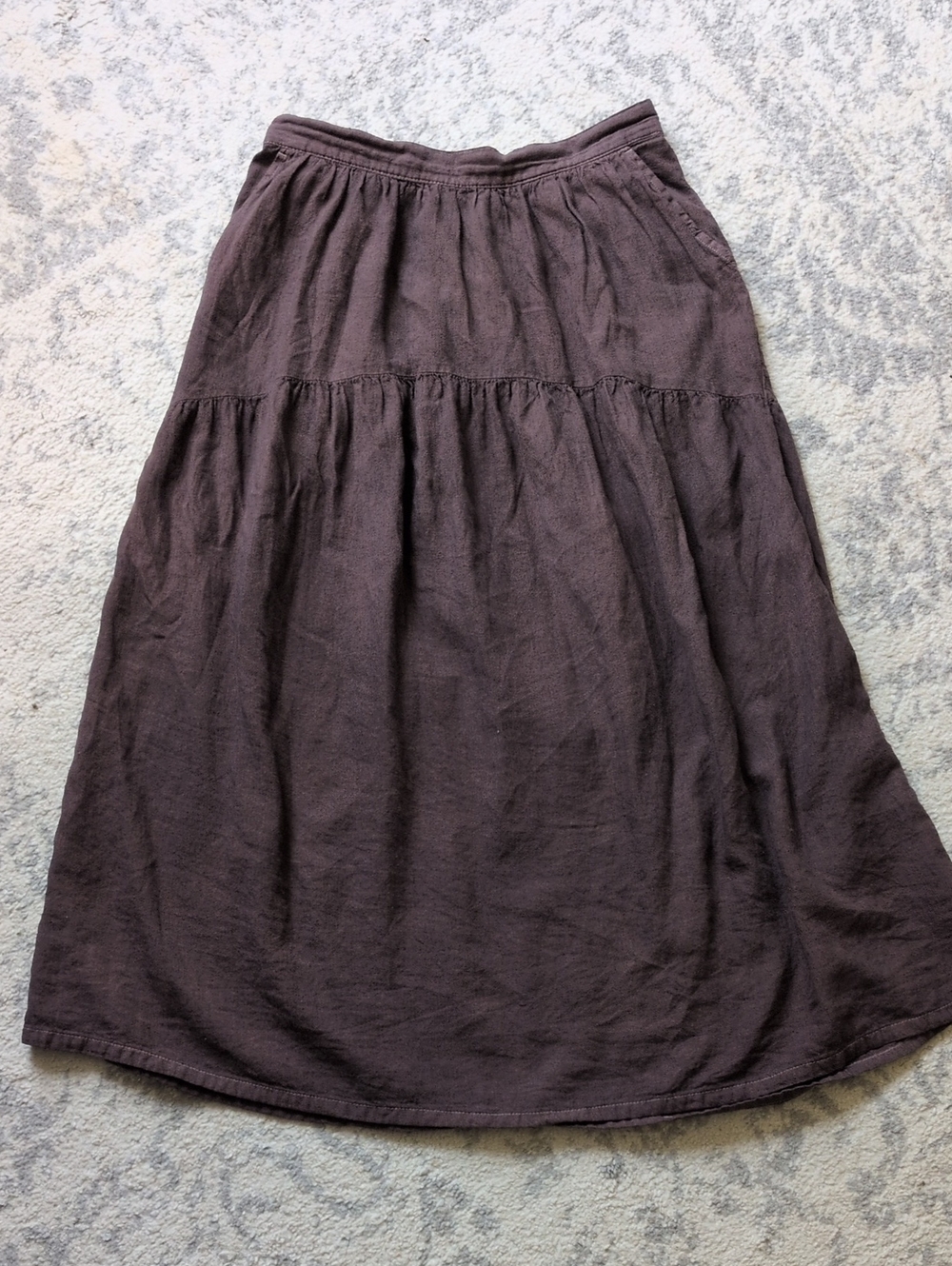 Linen Blend Women's Tiered Maxi Skirt in Chocolate Brown